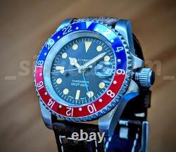 PEPSI SOLID TITANIUM Automatic GMT Sub Diver Retro dial Mod Watch 40mm SAPPHIRE