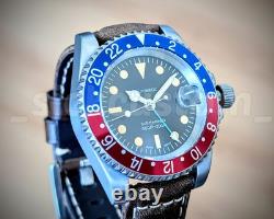 PEPSI SOLID TITANIUM Automatic GMT Sub Diver Retro dial Mod Watch 40mm SAPPHIRE