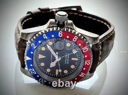 PEPSI SOLID TITANIUM Automatic GMT Sub Diver Retro dial Mod Watch 40mm SAPPHIRE