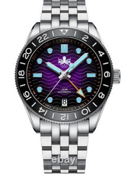 PHOIBOS WAVE MASTER GMT 200M Automatic Diver Watch PY049H Purple