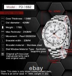 Pagani Design PD-1682 Stainless Steel 42mm GMT Watch White Dial v2 Model