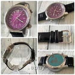 Paul Smith Men's Analog Watch GMT World Time Purple x Silver Battery Replaced