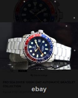 Pro Sea? Diver 1000m Gmt? Automatic Black Bezel Blue Dial? (bns)