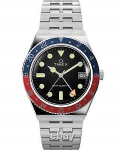 Q Timex GMT Swiss Movement Black/Red/Blue Stainless steel Watch TW2V38000 NWT