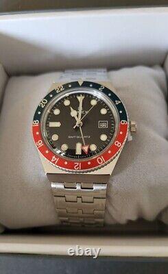 Q Timex GMT Swiss Movement Black/Red/Blue Stainless steel Watch TW2V38000 NWT