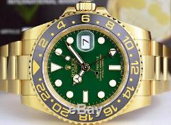 ROLEX Mens 18kt Gold GMT Master II Green Dial CARD Papers 116718 SANT BLANC