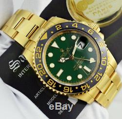 ROLEX Mens 18kt Gold GMT Master II Green Dial CARD Papers 116718 SANT BLANC