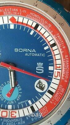 Rare 1970s Authentic Sorna Automatic Worldtimer GMT T21707 German Watch