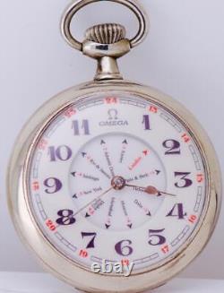 Rare Antique Omega GMT WORLD TIME Pocket Watch-Show the Time in 14 Cities