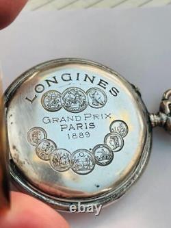 Rare Antique Pocket Watch Longines Grand-Prix Silver GMT WORLD TIME c1890's