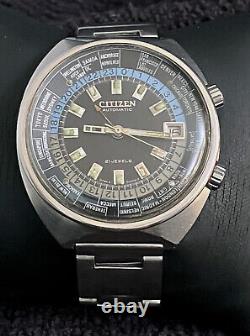 Rare Citizen 68-0516 World Time GMT Automatic Black Dial 1970s working great