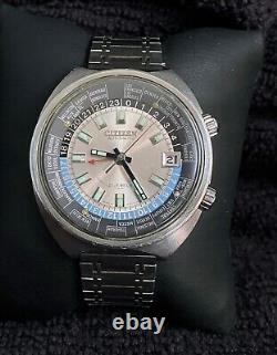 Rare Citizen 68-0516 World Time GMT Automatic Silver Dial 1970s working great