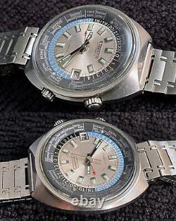 Rare Citizen 68-0516 World Time GMT Automatic Silver Dial 1970s working great