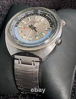 Rare Citizen 68-0516 World Time GMT Automatic Silver Dial 1970s working great