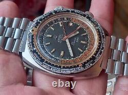 Rare Enicar Sherpa Guide 600 GMT/World Time 1960s Black Dial Vintage Watch