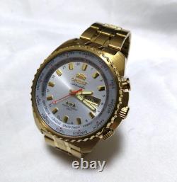 Rare ORIENT GMT World Time Automatic Men's Watch Gold Tone Fashion Timepiece