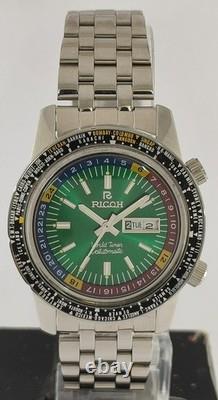 Rare Ricoh World Time GMT-61215A Automatic 21 Jew Fully Working Order Men Watch