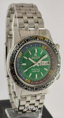 Rare Ricoh World Time GMT-61215A Automatic 21 Jew Fully Working Order Men Watch