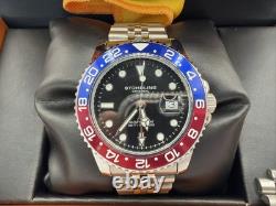 Rare Stuhrling GMT 3968 Pepsi Mens Dive Watch Stainless Analog Luxury Jubilee