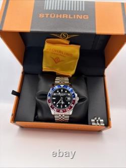 Rare Stuhrling GMT 3968 Pepsi Mens Dive Watch Stainless Analog Luxury Jubilee