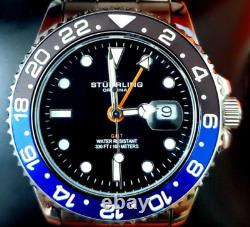 Rare Swiss Batman Stuhrling GMT Stainless Mens Diver Watch