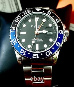 Rare Swiss Batman Stuhrling GMT Stainless Mens Diver Watch