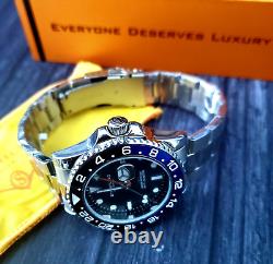 Rare Swiss Batman Stuhrling GMT Stainless Mens Diver Watch