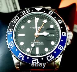 Rare Swiss Batman Stuhrling GMT Stainless Mens Diver Watch