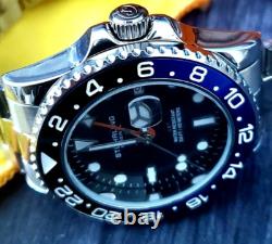 Rare Swiss Batman Stuhrling GMT Stainless Mens Diver Watch