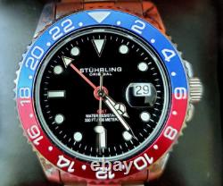 Rare Swiss Stuhrling GMT Coke Pepsi Mens Dive Watch NIB
