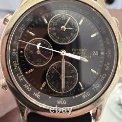 Rare Vintage Seiko Quartz World Timer 5t52-6a39 Gmt Alarm 37mm Men's Watch