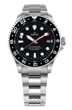 Ratio FreeDiver GMT Black Dial Automatic Diver's 200M Men's Watch RTF051