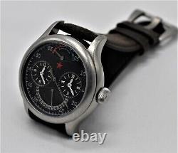 Red Star Seagull 45mm Black DUAL TIME GMT Auto Watch, Power Res. Flyback Date