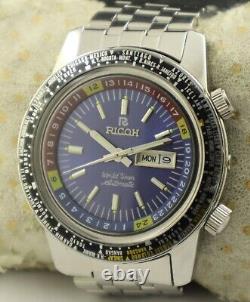 Ricoh World Time GMT-61215A Automatic Men Watch Day/Date 21J Fully Working Order