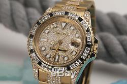 Rolex 40mm GMT Master II 18k Yellow Gold Men's Watch with Diamonds 16718