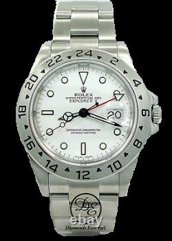 Rolex Explorer II 16570 GMT Date White Dial Men's Watch No Holes In Case MINT
