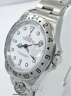 Rolex Explorer II 16570 GMT Date White Dial Men's Watch No Holes In Case MINT