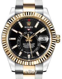 Rolex NEW Sky-Dweller Black Dial 18k Gold & Steel 42mm Watch Box/Papers 326933