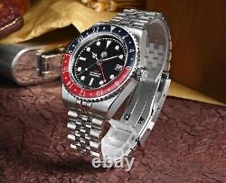 SAN MARTIN GMT SN0109-G NH34 Automatic Stainless Steel Pepsi Men's Watch w Box