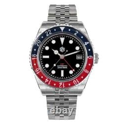 SAN MARTIN GMT SN0109-G NH34 Automatic Stainless Steel Pepsi Men's Watch w Box