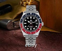 SAN MARTIN GMT SN0109-G NH34 Automatic Stainless Steel Pepsi Men's Watch w Box