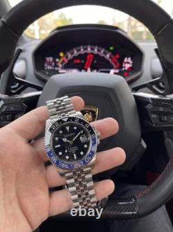 SEDARO GMT Style Watch Japanese NH35 Black & Blue Bezel Automatic 41mm