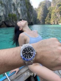 SEDARO GMT Style Watch Japanese NH35 Black & Blue Bezel Automatic 41mm
