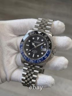 SEDARO GMT Style Watch Japanese NH35 Black & Blue Bezel Automatic 41mm