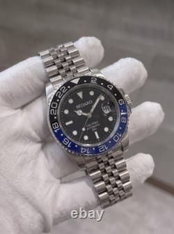 SEDARO GMT Style Watch Japanese NH35 Black & Blue Bezel Automatic 41mm