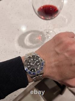 SEDARO GMT Style Watch Japanese NH35 Black & Blue Bezel Automatic 41mm