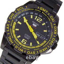 SEIKO 5 SPORTS SRP689 WORLD TIME Mens Stainless Steel Band Automatic Black Watch