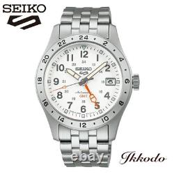 SEIKO 5 Sports SBSC009 Field GMT Auto 39.4mm White Dial Stainless Band Analog