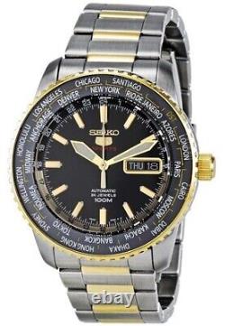 SEIKO 5 Sports SRP130K1 Automatic Watch 4R36 World Time Silver Gold Day Date GMT