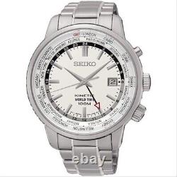 SEIKO KINETIC SUN067P1 GMT World Time 100m Watch 5M85 Stainless Steel White Date